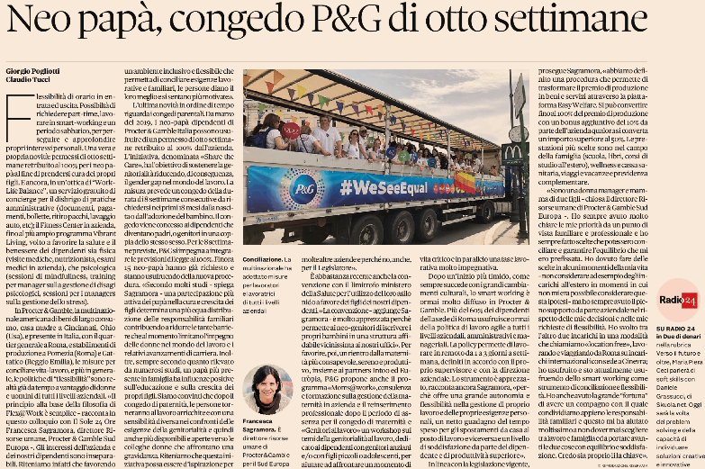 P&G promuove il congedo paternità articolo de Il Sole 24 Ore